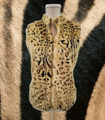 Faux Fur Animal Print Vest Designers Originals Size XLP Sweater Back Zip Front - Image 1 of 4