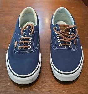 Vans Navy Blue Boat Era Shoe Brown Leather Trim Tongue Men 8.5 Women 10.0. SJS - Picture 1 of 10