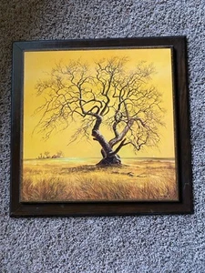 "Baum des Lebens" Margaret "Gare" Barks Kunstdruck montiertes Brett MCM Bauernhof Holzrahmen - Bild 1 von 3