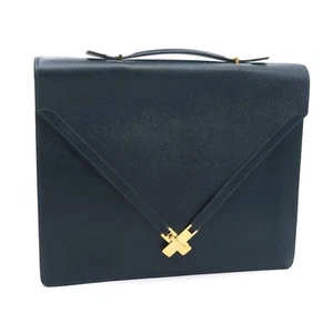 Hermes Kelly Cross S Engraved 1989 Courchevel Navy Gold Hd Briefcase Bag 989103 - Picture 1 of 10