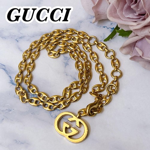 GUCCI Collana Catena AUTENTICO Logo Marchio Vintage Raro Oro Ciondolo Cintura GG