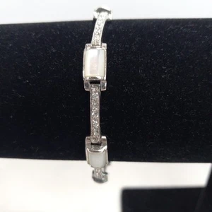 Lia Sophia Silver Tone Tennis Bracelet Rhinestone Faux Moonstone White 7" - Picture 1 of 11