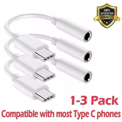 3 Pack For Samsung/iPhone16 Pro/Honor USB-C Adapter to 3.5mm Aux Jack Headphone - Image 1 of 4