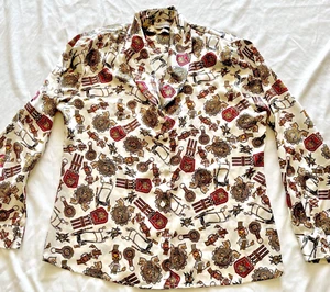 Vintage 90s Martinique Equestrian Horse Synthetic Silk Blouse 12 Elegant Classic - Picture 1 of 12