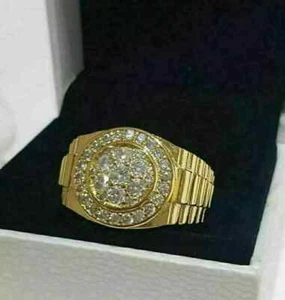 2 Ct Round Real Moissanite Men's Pinky Wedding Band Ring 14K Yellow Gold Finish - Picture 1 of 4