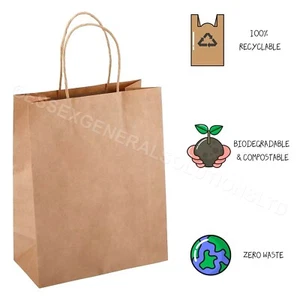 PAPER KRAFT BROWN CARRIER BAGS WITH TWISTED HANDLES GIFT CARRIER FOOD BAGS - Picture 1 of 5