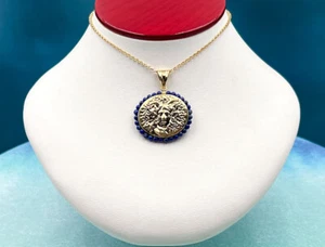 TAGLIAMONTE Designs (2096P) 925SS/YGP Cameo Pendant*Lapis*Medusa*Reg.$180 - Picture 1 of 7