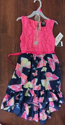 NEW  PINK & VIOLET sleeveless HI-LOW  pink/navy dress with necklace,size XS 4/5 - Image 1 of 3