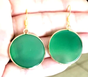 14k Gold Jade Earrings Gold Dangle Earrings Womens Earrings Genuine Jade Jewelry - Picture 1 of 9