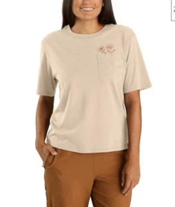 Carhartt Women's Tencel Fiber Series Loose Fit SS Flower Pocket T-Shirt Beige - Picture 1 of 9