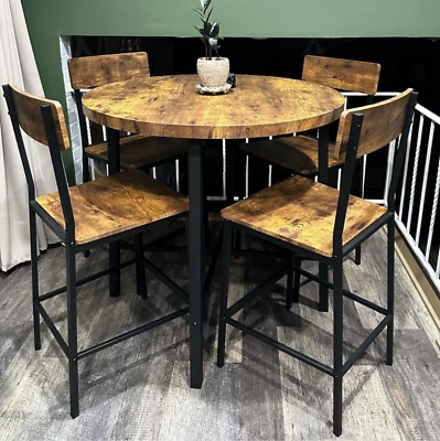 Juego de Comedor 4 Sillas y Mesa Redonda Moderna Madera Cafe Dining Table Set - Image 1 of 4