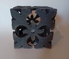 Carved Wood Distressed Black Painted Chippy Decorative Cutout Hollow Cube