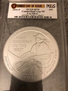2016 P Cumberland Gap NP America ATB 5 oz Silber PCGS SP70 First Day of Issue - Bild 1 von 2