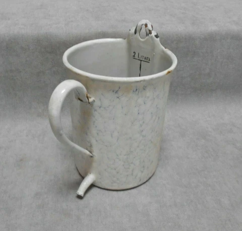 Vintage French Enamelware BLUE VEIN  Douche Jug PLANTER Cover