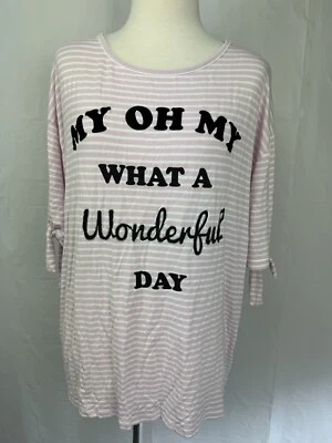 Disney Parks 条纹女式上衣 XL 码粉色白色 My Oh My Wonderful Day 领带 — 第 1/4 张图片