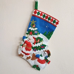 FINISHED Bucilla Felt Christmas Stocking Handmade Pick A Tree Snowman Santa - Picture 1 of 9
