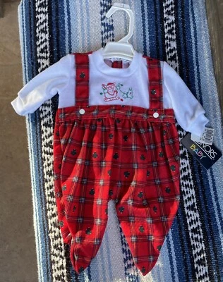 ✅Suspensórios de pijama unissex vintage Honors Baby 3 meses xadrez vermelho Natal Papai Noel - Imagem 1 de 4