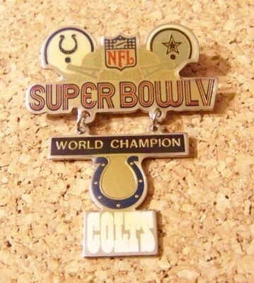 Colts vs Dallas Cowboys Super Bowl V 5 dangle lapel pin large dangling - Image 1 of 2