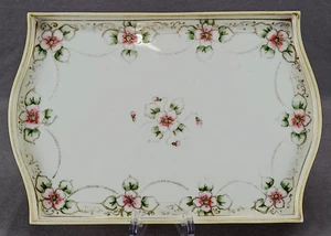 Nippon Morimura Hand Painted Pink Floral & Gold Beaded 10 7/8 Inch Antique Tray - Picture 1 of 11