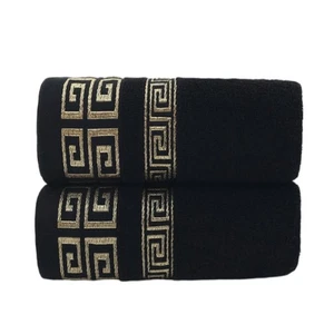 2pcs Black Cotton Towels Set 34x74cm 70x140cm Embroidered Cotton Bath Towels Hig - Picture 1 of 13