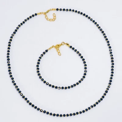 Juego de joyas étnicas hechas a mano redondas de piedras preciosas de zafiro azul 7,5-8,5" 18-19" D104 Foto 1 de 4