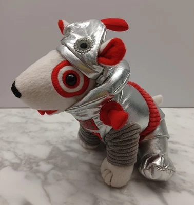Collectible 7" Plush Target Bullseye Dog Wearing Silver Robot Costume Outfit  - Image 1 of 4