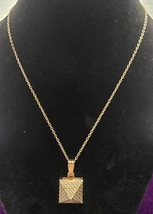 3D Gold Tone Pyramid Pendant Necklace With Hidden Compartment  - Picture 1 of 6