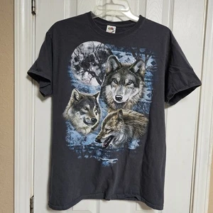 Y2K Fruit Of The Loom Wolfpack Full Moon Graphic Gray T-Shirt Size Medium - Picture 1 of 6