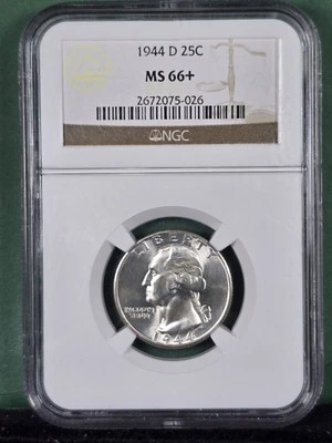 1944 D  25C Washington Silver Quarter Denver Mint NGC MS66+ Plus Free Shipping - Image 1 of 2