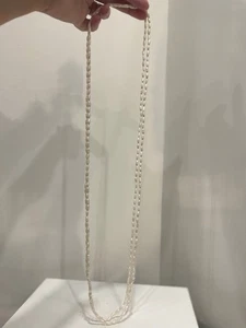 White Freshwater Rice Pearl Long Double Strand Necklace 16.5” Classic Timeless - Foto 1 di 7