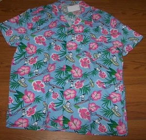 Peanuts Snoopy Surfing With Tropical Floral Light Blue Aloha 2XL Hawaiian Shirt - Picture 1 of 5