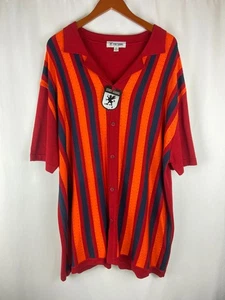 Neu mit Etikett Stacy Adams Herren 4XL italienischer Stil Strick gewebtes Hemd kurzärmlig gestreift rot - Bild 1 von 8