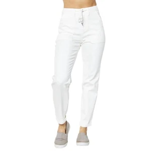 Judy Blue Jogginghose Jeans Damen 7/28 High Waist Weiß Double Roll Cuff Denim - Bild 1 von 13
