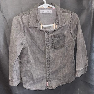 ZARA Toddler Boys Size 2-3 Years Gray Denim Snap Long Sleeve Shirt - Picture 1 of 4