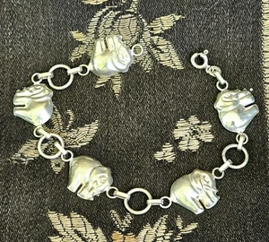 Vintage Sterling Silver Elephant Chain Link Bracelet 7.5" Long 7.6 Grams - Picture 1 of 6