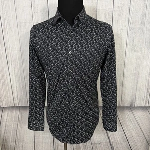Bugatchi Men's Medium Black Abstract OoohCotton 8-Way Stretch Button-Front Shirt - Picture 1 of 7