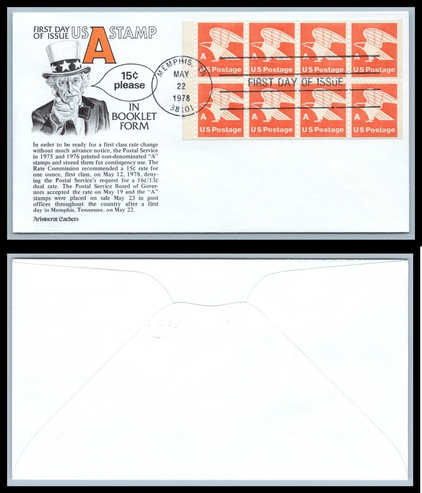 US FDC # 1736a "A" Rate (15c) Eagle, Pane Aristocrat  L.Cancel 1978, 9p9735 - Image 1 of 1