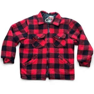 Vintage Work King Big Mac Red Flannel Plaid Zip Up Jacket Med 24x 28 - Bild 1 von 8