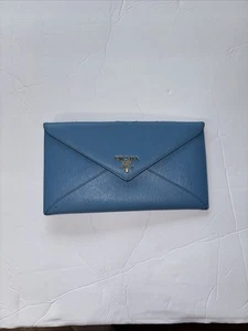 PRADA Long Wallet Saffiano Blue Women's - Picture 1 of 9