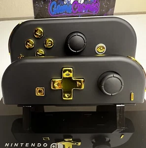 Soft Touch Midnight Black - Gold Accents - Custom Joycons for Nintendo Switch - Picture 1 of 4