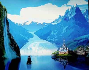Poster Frozen- Beautiful Riverside Scene w/ Castle- Disney Pixar Print 11.5”x16” - Picture 1 of 1