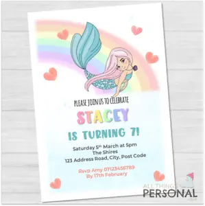 Mermaid Birthday Party Invitations Personalised Girls Invites Children 10 Cards - Picture 1 of 7