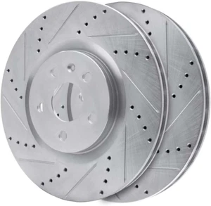 Autoshack Front Drilled Brake Rotors Silver Driver and Passenger Side Pair for 2 - Picture 1 of 7