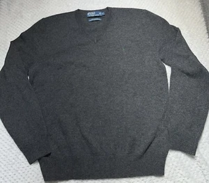 Vintage Polo Ralph Lauren 100% Lambs wool gray sweater size L Preppy Academia - Picture 1 of 5