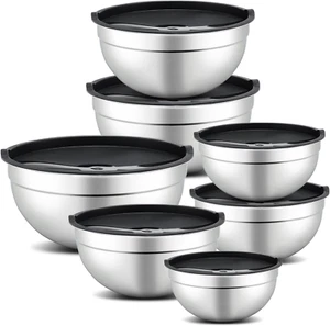 Mixing Bowl Set Bowls with Lid Stainless Steel for Baking Size 7 Piece - Picture 1 of 11