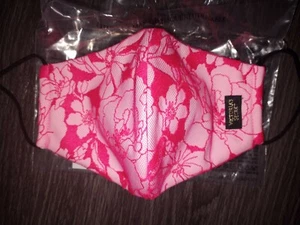 NEW Victoria Secret REUSABLE lace layered Face MAsk hot pink floral w/ gold Logo - Picture 1 of 2