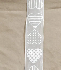  #9 Wired Sheer with Hearts Valentine's Ribbon 25 Yards X 1 1/2" Wide - Picture 1 of 4