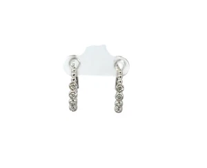 14K White Gold Diamond Huggie Hoop Earrings - Picture 1 of 1