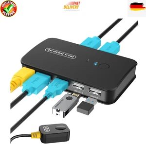 4K Switch HDMI 2 PC, 4K@30Hz, 3 USB 2.0 USB KVM Umschalter Monitor Maus Tastatur - Bild 1 von 6