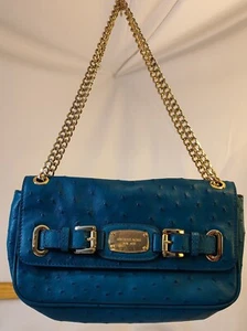 Purse Shoulder Bag Michael Kors Blue Ostrich Embossed Leather Medium Tote - Picture 1 of 23